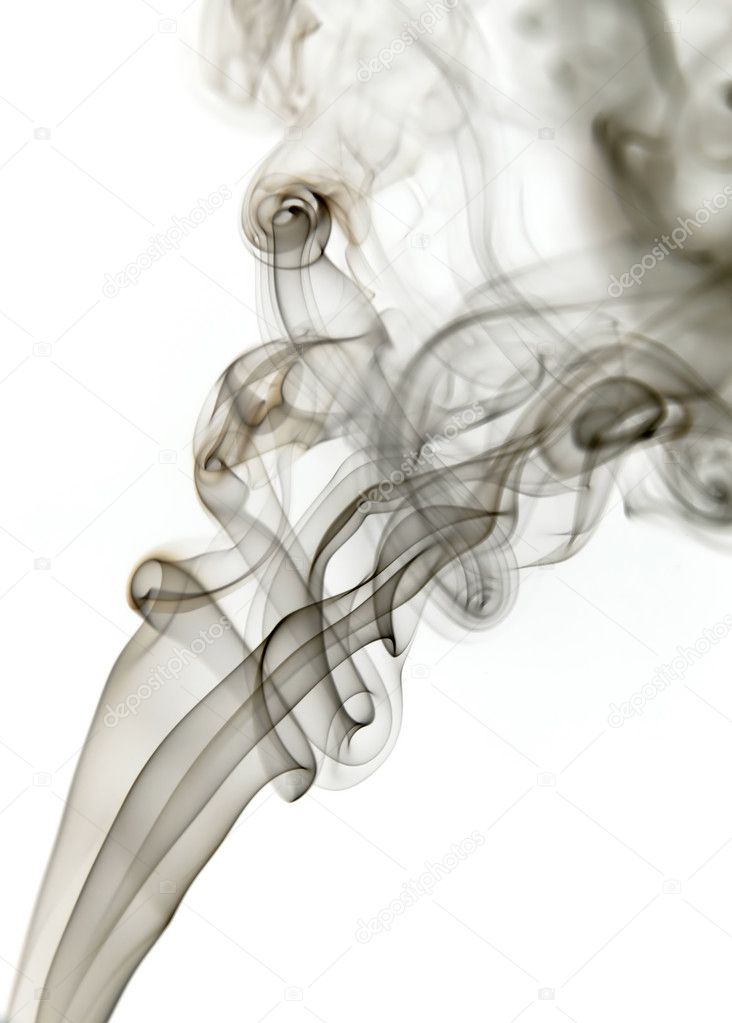 Dark smoke from a cigarrette in white background