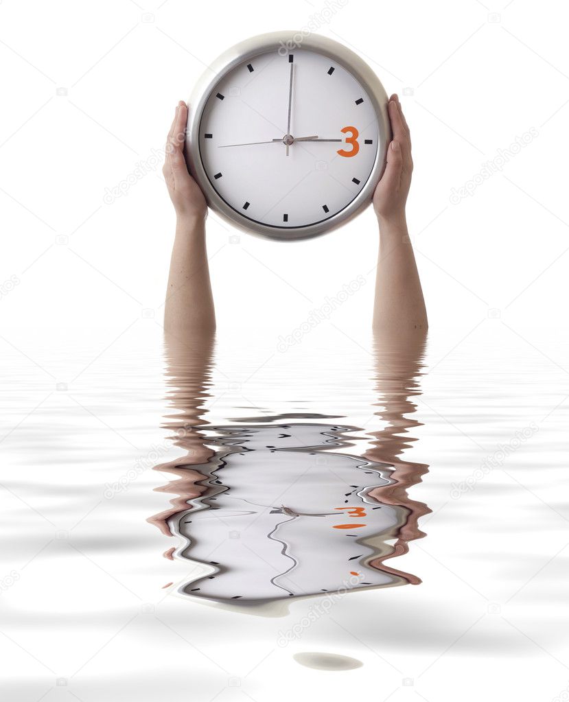 Woman with a clock isolated in white background