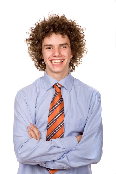 Portret Szczęśliwy Człowiek Młody Białym Tle — Zdjęcie stockowe