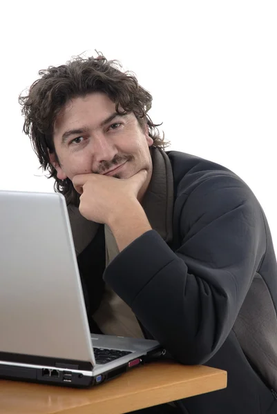 Young Adult Casual Portrait Working Computer — Stock Photo, Image