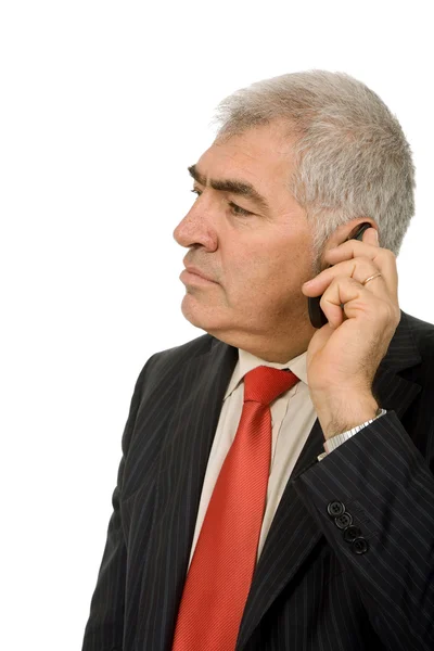 Mature Man Phone White Background — Stock Photo, Image