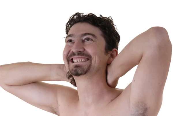 Young Naked Man Standing Arms Open — Stock Photo, Image