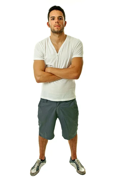 Νεαρός Casual Man Full Body Λευκό Φόντο — Φωτογραφία Αρχείου