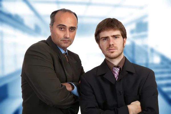 Two Young Pensive Business Men Portrait Standing — Stock Photo, Image