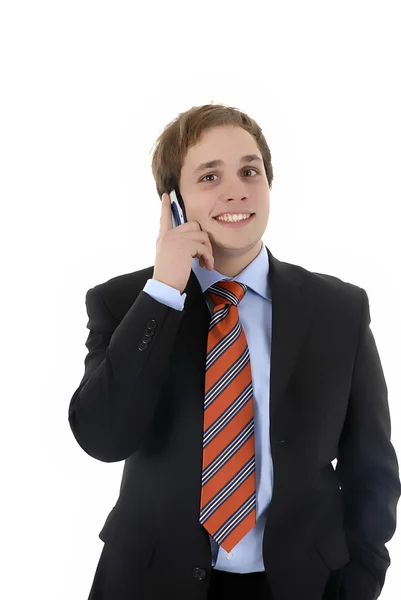 Young Business Man Talking Cell Phone — Stock Photo, Image