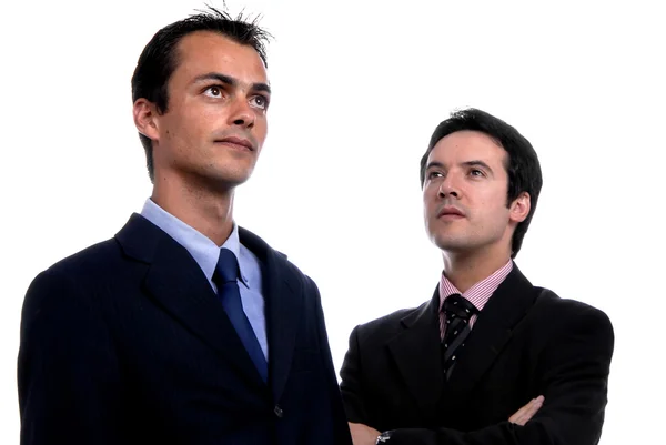 Dois Jovens Homens Negócios Retratam Branco Foco Homem Esquerda — Fotografia de Stock