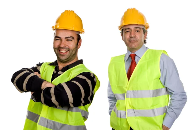 Arbeiter Auf Weißem Hintergrund Fokus Auf Den Linken Mann — Stockfoto