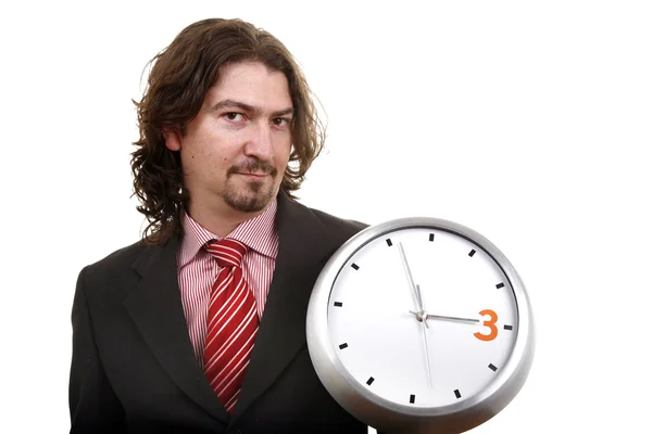 Homem Negócios Com Relógio Fundo Branco — Fotografia de Stock