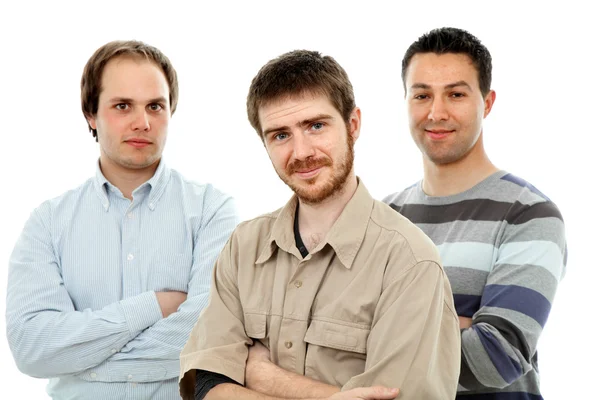 Drie Casual Mannen Geïsoleerd Witte Achtergrond — Stockfoto