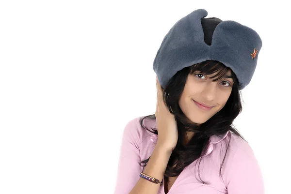 ロシアの帽子を持つカジュアルな少女 — ストック写真