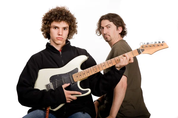 Zwei Junge Bandmitglieder Isoliert Auf Weiß — Stockfoto