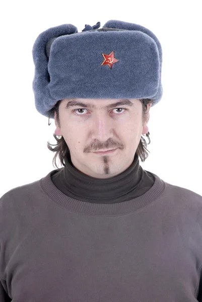 Портрет Молодої Випадкової Людини Російським Капелюхом — стокове фото