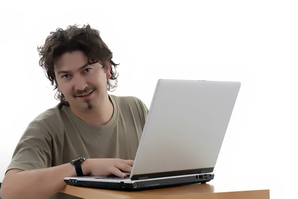 Young Casual Man Working Personal Computer — Stock Photo, Image