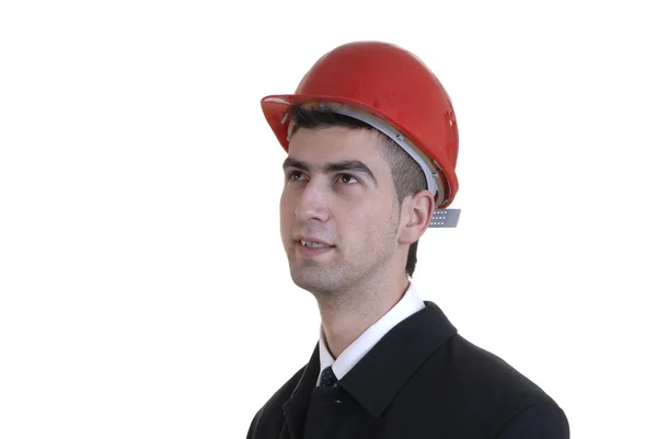 Unga Manliga Arkitekt Med Röd Hatt — Stockfoto