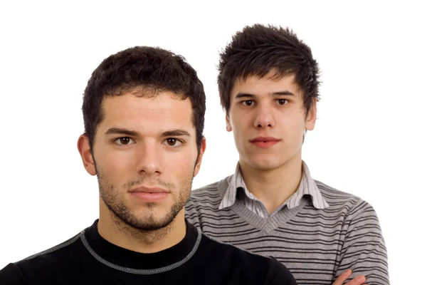 Två Unga Män Som Casual Porträtt Isolerad Vit — Stockfoto