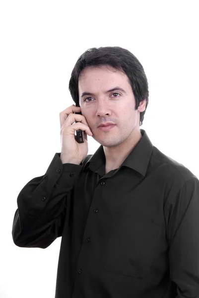 Young Casual Man Phone Isolated White — Stock Photo, Image
