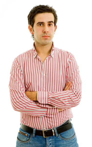 Genç Casual Dalgın Adam Portresi Üzerinde Beyaz Izole — Stok fotoğraf