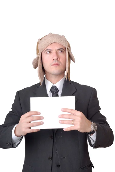 Young Business Man Empty Card — Stock Photo, Image