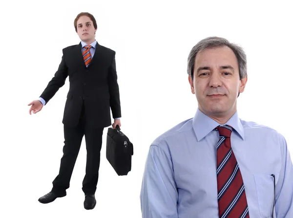 Zwei Geschäftsleute Mit Einem Koffer Fokus Auf Den Richtigen Mann — Stockfoto