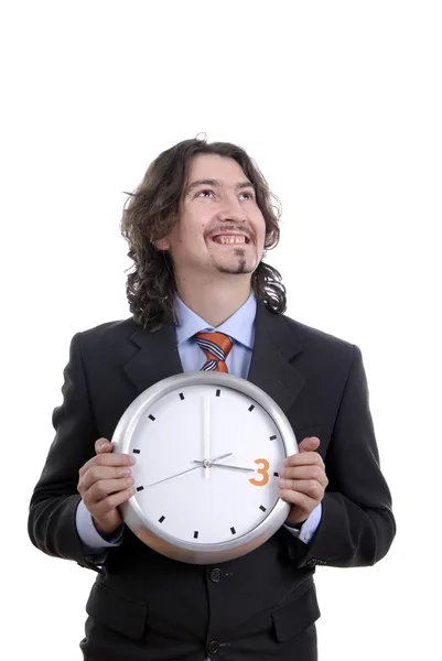 Young Handsome Business Man Holding Clock — Stock Photo, Image