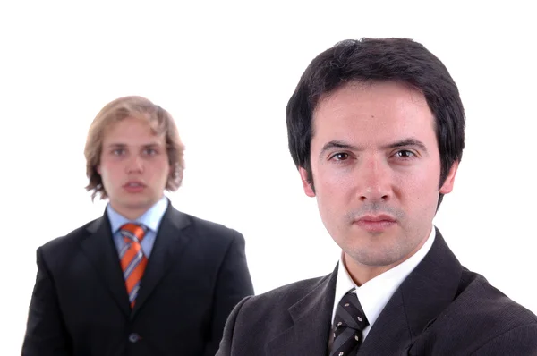 Deux Jeunes Hommes Affaires Portrait Sur Blanc Concentrer Sur Bonne — Photo