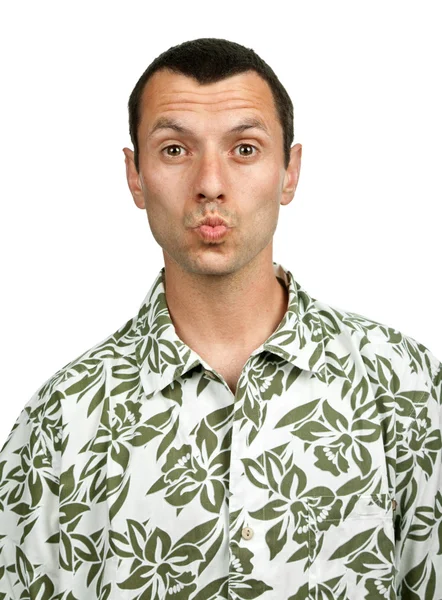 Young Silly Man Portrait White Background — Stock Photo, Image