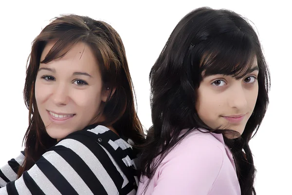 Two Young Casual Girls Portrait Studio Stock Photo