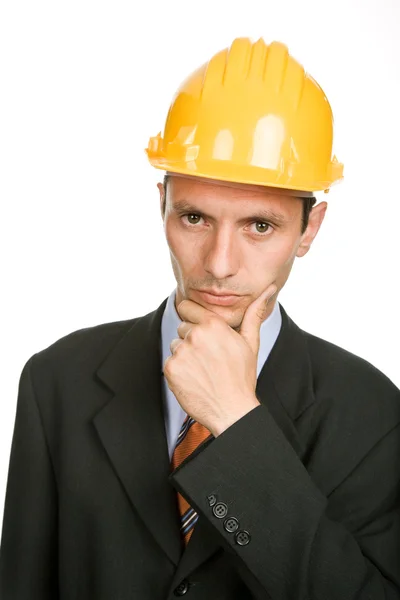 Engineer Yellow Hat Isolated White Stock Picture