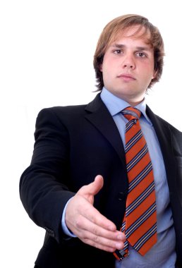 Beyaz, baş odak üstünde izole el sunan adam