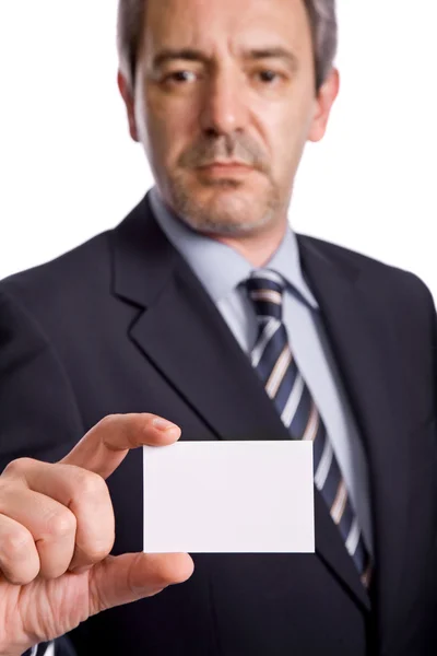 Businessman Offering Business Card Focus Hand — Stock Photo, Image