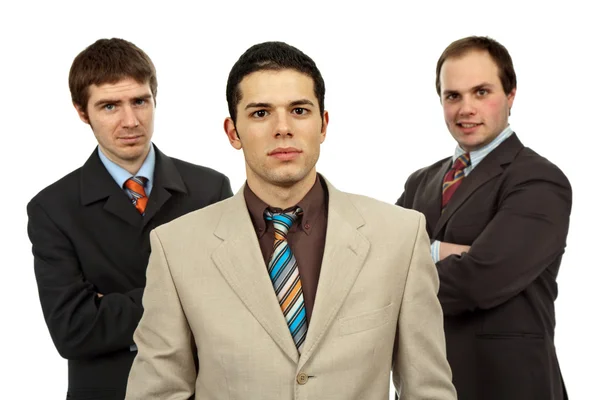 Τρεις Άνδρες Των Επιχειρήσεων Απομονώνονται Λευκό Φόντο — Φωτογραφία Αρχείου