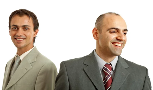 Zwei Junge Geschäftsleute Auf Weiß Konzentrieren Sich Auf Den Richtigen — Stockfoto