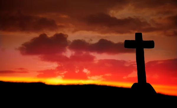 Cross Silhouette Clouds Sunset — Stock Photo, Image