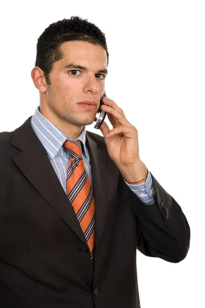 Молодой Бизнесмен Телефоне Изолированный — стоковое фото