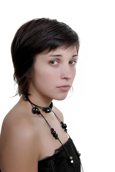 Beyaz Bir Arka Planda Kalan Genç Kadın Portre — Stok fotoğraf