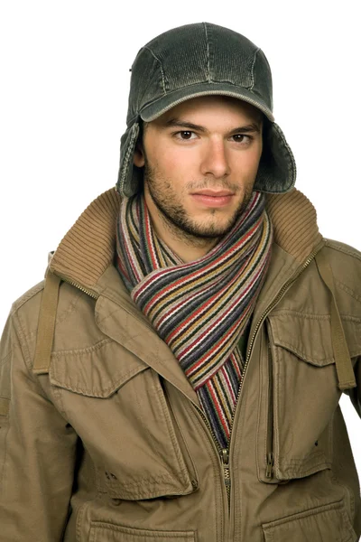 Studio Obrázek Mladý Muž Oblečený Zimu — Stock fotografie