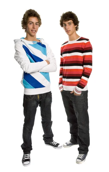 Dva Mladí Muži Stojící Bílém Pozadí — Stock fotografie