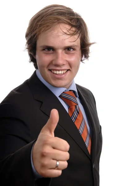 Ung Forretningsmand Viser Tommelfinger Isoleret - Stock-foto
