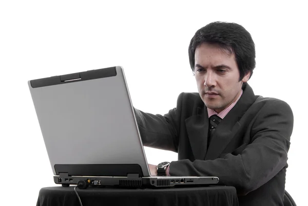 Jovem Perguntando Trabalhando Com Laptop — Fotografia de Stock