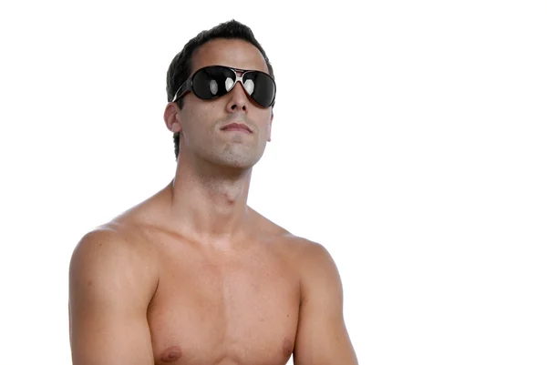 Naked Muscular Male Model Sun Glasses — Stock Photo, Image