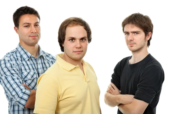 Drie Casual Mannen Geïsoleerd Witte Achtergrond — Stockfoto