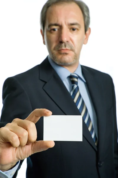 Empresário Oferecendo Cartão Visita Foco Mão — Fotografia de Stock