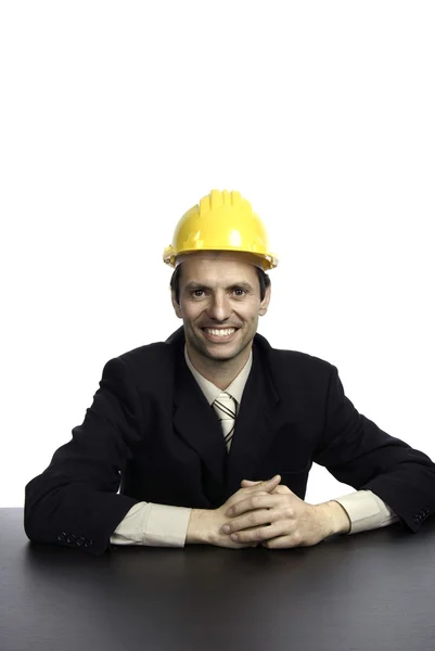 Engenheiro Chapéu Amarelo Isolado Branco — Fotografia de Stock