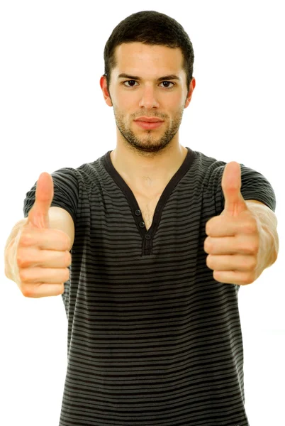 Young Casual Man Going Thumbs Isolated White Background — Stock Photo, Image