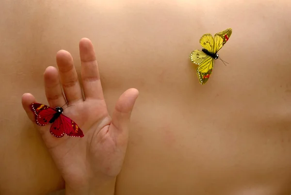 stock image fake butterflys in woman naked skin detail