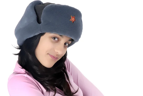 Junges Mädchen Mit Russischem Hutporträt — Stockfoto