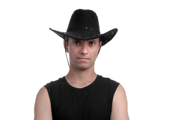 Hombre Joven Retrato Con Sombrero Vaquero Aislado — Foto de Stock