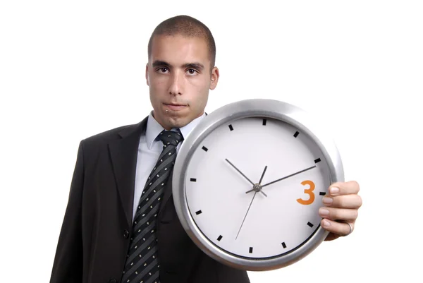 時計を持って若いハンサムなビジネス男 — ストック写真