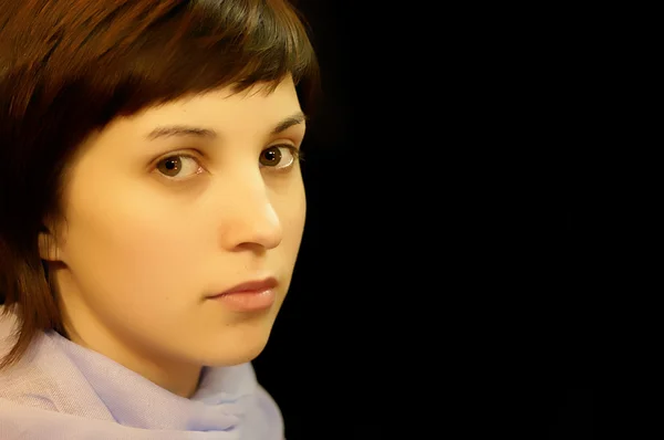Грустный Случайный Портрет Молодой Женщины Черном Фоне — стоковое фото