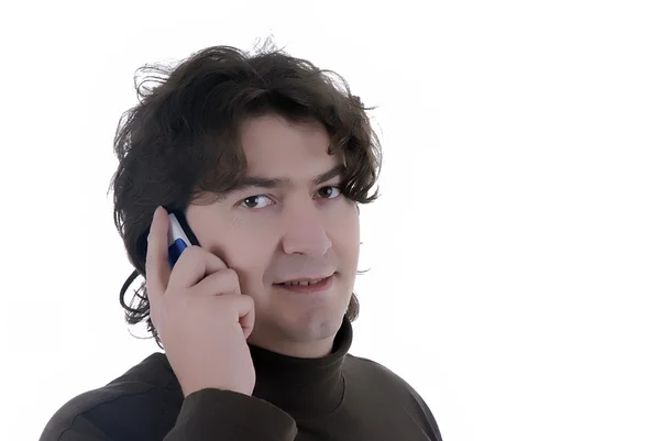 Genç Adam Cep Telefonda Konuşurken Yakın Çekim — Stok fotoğraf